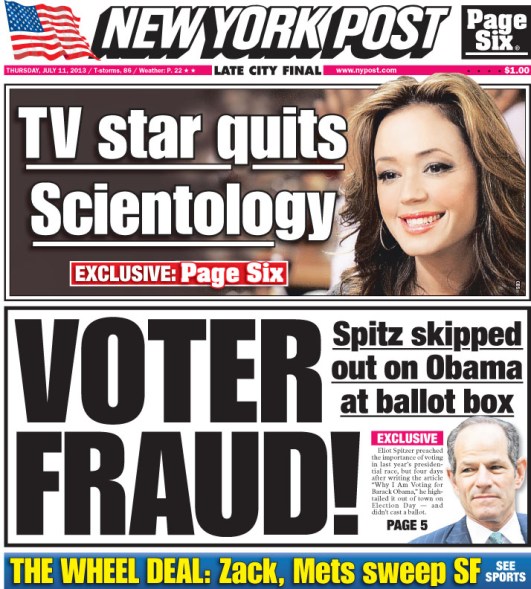 Eliot Spitzer, New York Post, Voter Fraud