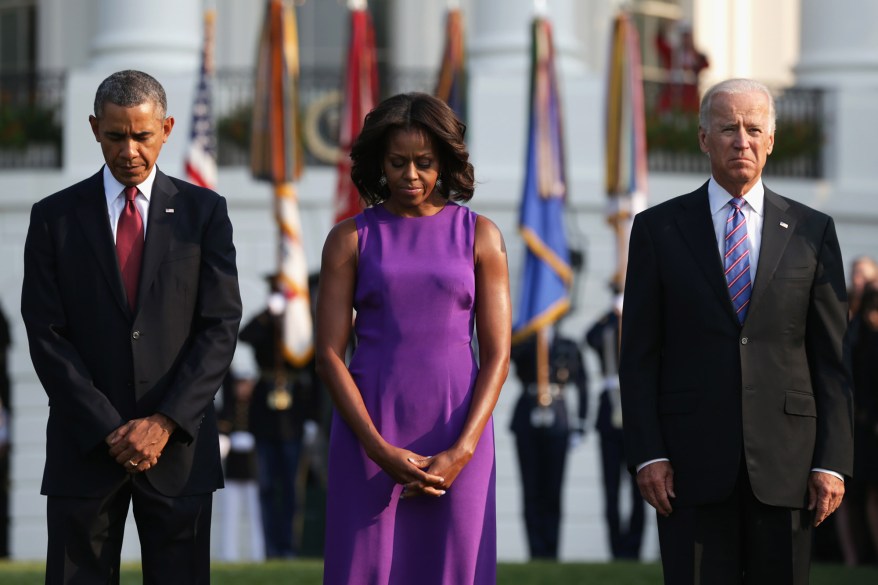 Obamas And Bidens Observe Moment Of Silence To Mark Anniversary Of 9/11 Attacks