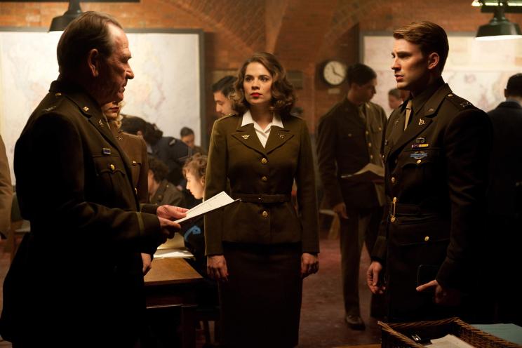 Tommy Lee Jones, Hayley Atwell and Chris Evans in "Captain America: The First Avenger"