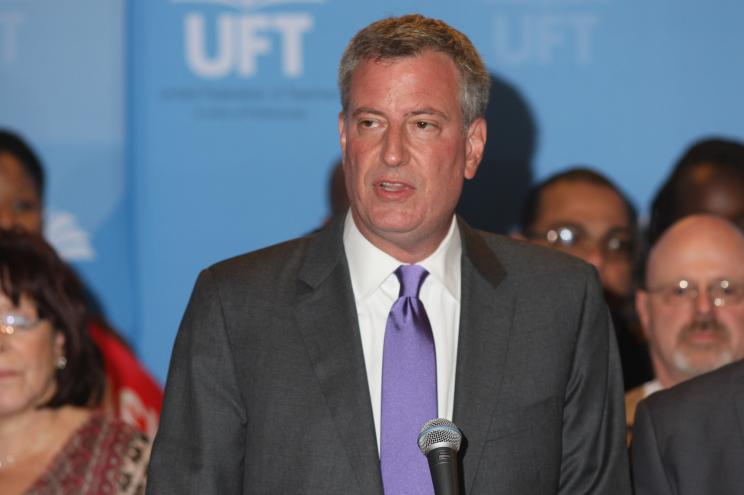 Bill de Blasio speaking at the United Federation of Teachers last week.