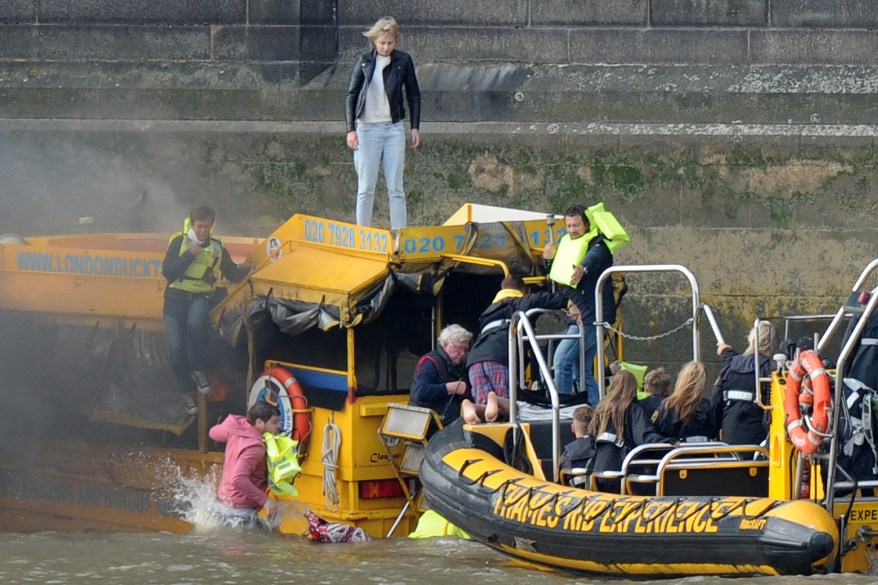 Duck Tour Boat Catches Fire On River Thames In London