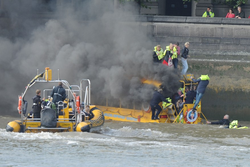 Duck Tour Boat Catches Fire On River Thames In London