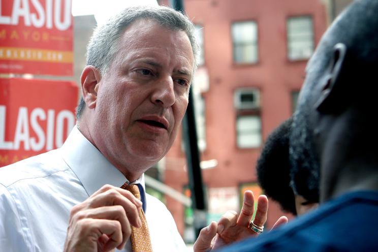 Bill de Blasio's candidacy relies heavily on the divide between the public and private sectors.