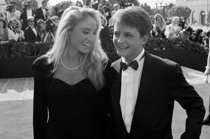 Michael J. Fox and wife Tracy Pollan have been married for 25 years. Here, the newlyweds at the 1988 Emmys.