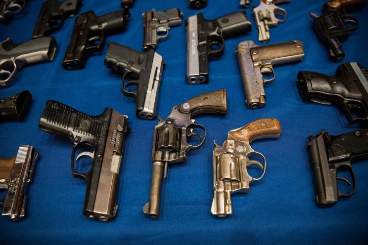 Guns seized by the NYPD in the largest seizure of illegal guns in the city's history on Aug. 19, 2013.