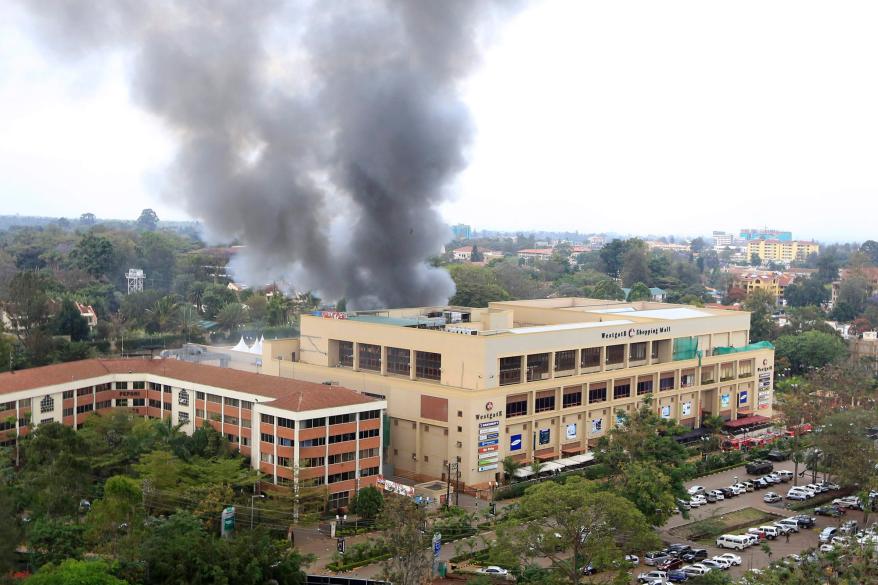 Smoke rises from the Westgate shopping centre after explosions at the mall in Nairobi