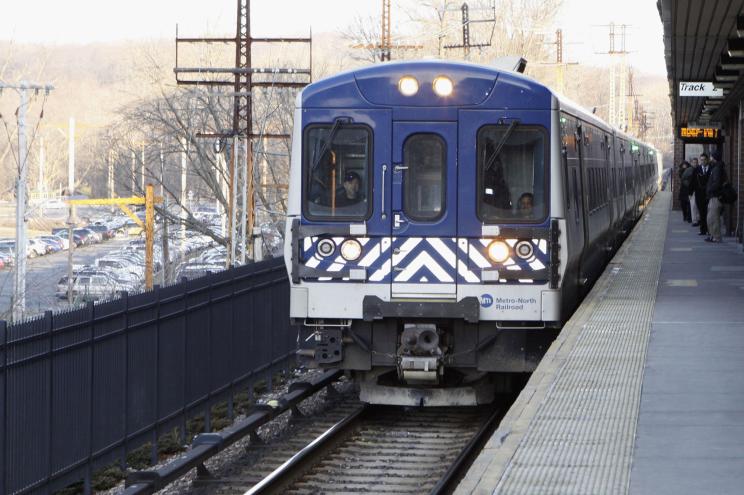 A train pulls into the White Plains Metro North station.