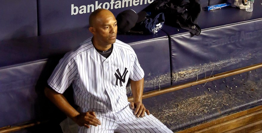 Mariano Rivera alone in the dugout