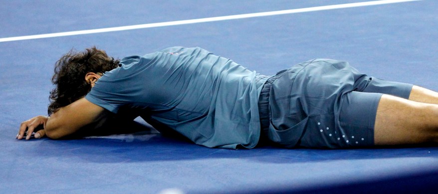 Nadal is still celebrating his win over Novak Djokovic, now with a quick nap.