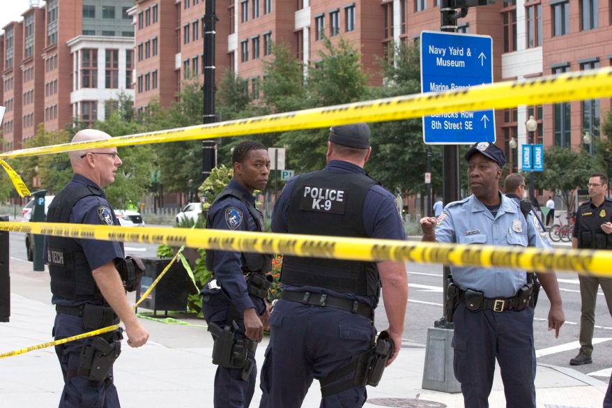 DC cops on M Street, SE near the Washington Navy Yard after the Navy confirmed one person was injured after a shooting inside the Naval Sea Systems Command Headquarters building.