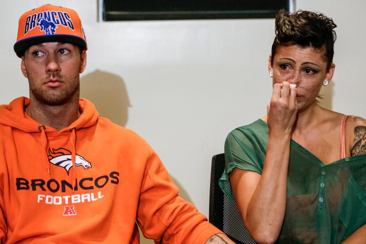 Rod Daily and Cameron Bay, both adult film performers who became infected with HIV while working in the adult industry take question from the media during a news conference on September 18