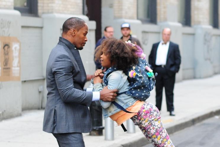 Jamie Foxx and Quvenzhané Wallis on the set of "Annie"