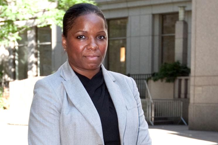 Brandi Johnson, 38, of Manhattan, whose suit against Robert Carmona, founder STRIVE East Harlem for using a racial slur in the work place was decided in her favor at Manhattan Federal Court, Tuesday.