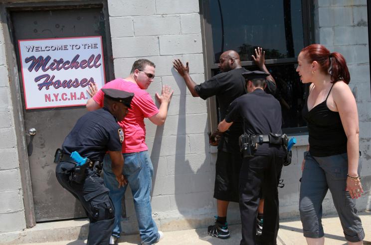 NYPD officers conducting stop and frisk training