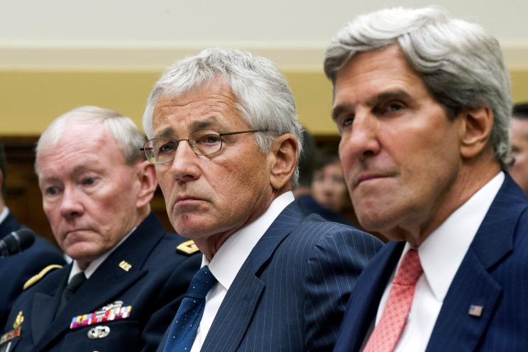 Gen. Martin Dempsey, Defense Secretary Chuck Hagel and Secretary of State John Kerry make the case for striking Syria on Capitol Hill Tuesday.