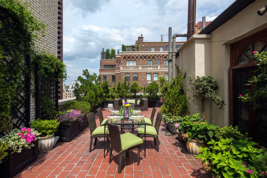 $11.9 Million, 1088 Park Ave.: Prewar details abound in this duplex penthouse atop a white-glove Carnegie Hill co-op: high ceilings, traditional moldings, woodburning fireplaces (three of them), a wood-paneled library and a spacious entry gallery — along with “partial” Central Park views. The “sun-drenched” five-bedroom, 4¹/₂-bathroom home also boasts an “impressively” landscaped terrace measuring 1,500 square feet and wrapping around the entire second floor. Agents: Valerie Lettan and Joan Swift, Douglas Elliman, 212-319-2844 and 212-702-4039