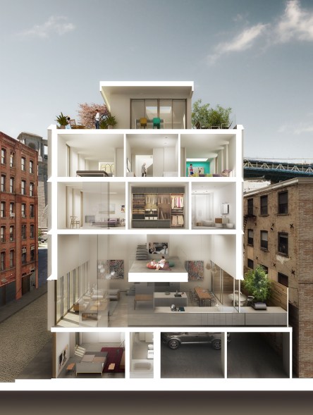 $4.95 Million, 175 Water St., Dumbo: Hurry, hurry, hurry . . . here’s the last unit left in this pre-construction DUMBO townhouse project. And no wonder, considering the awesomeness of the four-bedroom, three-bathroom, five-level, single-family home (with private parking!) envisioned by the Alloy Design Group. The sky-high, 20-foot ceilings on the parlor level definitely wow — it’s where you’ll find the eat-in kitchen, living room (with fireplace and enormous windows looking out over Water Street) and dining room (where sliding doors open onto a terrace). But the third-floor master suite seals the deal with its skylight, fireplace, walk-in closet and “stunning” stand-alone tub and double shower. And naturally, there’s a private roof deck, too. Agents: Karen Heyman and Alan Heyman, Sotheby’s International Realty, 212-810-4990 and 212-810-4991