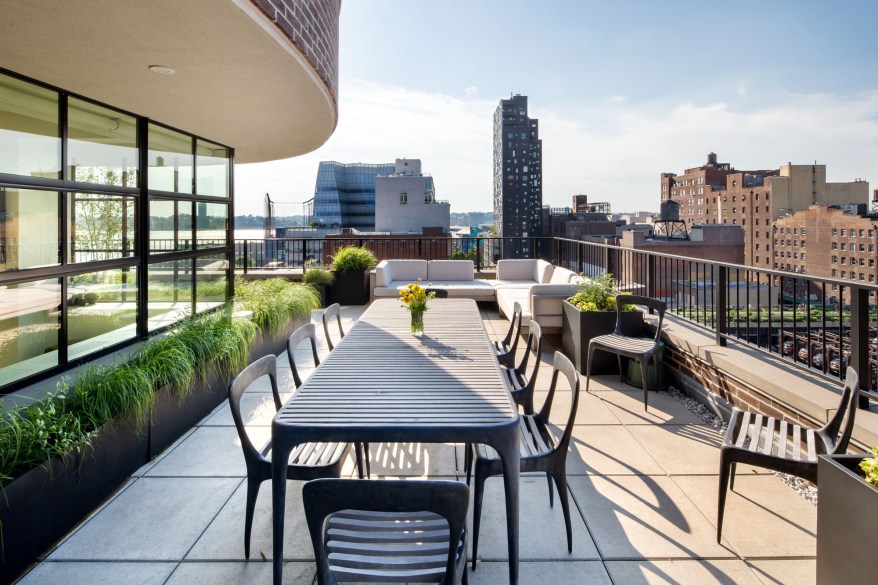 $11.75 Million, 456 W 19th St.: You’ll enjoy “brilliant light” and “sweeping panoramas” from a wall of casement windows in the double-height living room of this 4,100-square-foot duplex penthouse. If you still need more sun, an “enormous” wrap terrace with “multiple” seating areas lets you gaze upon the High Line, the Hudson and out across the Manhattan skyline. The three-bedroom, 3¹/₂-bathroom home, set in a LEED-certified boutique condo, features custom fixtures and Miele and Sub-Zero appliances in the open kitchen and a “sun-drenched” upstairs master suite with a private terrace, walk-in closet and bathroom with steam shower and deep soaking tub. Agent: Richard Orenstein, Halstead Property, 212-381-4248