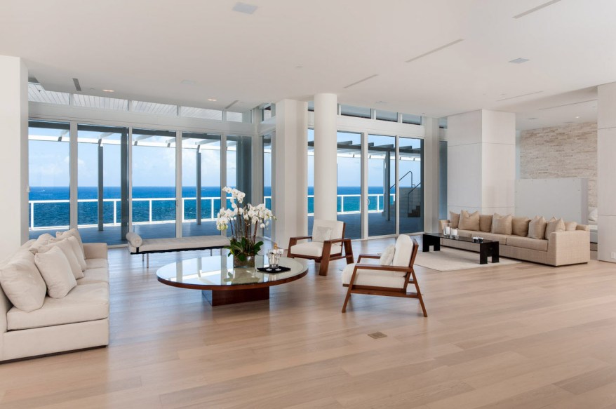 $13.5 Million, Boca Raton: One thing’s certain about the folks in Boca: They don’t suffer self-esteem issues. To wit: This 6,900-square-foot penthouse in the One Thousand Ocean condo is billed as “the finest residence ever publicly offered” in the area. Looking east, you’ll get “endless” views of the ocean and beach; looking west, take in Boca Raton Inlet — both are best enjoyed from the 4,000 square feet of “resort-infused” terrace (which includes a private pool and spa). Designer Esther Gutmer is the brains behind the custom European finishes and furnishings in the sprawling four-bedroom, 4¹/₂-bathroom home. Agent: Senada Adzem Bernard, Douglas Elliman, 561-245-2635