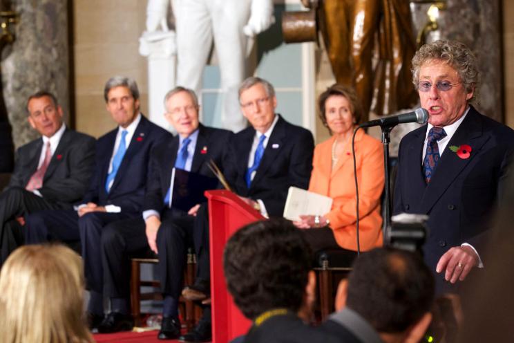 The Who's Roger Daltrey, right, performs in Statuary Hall on Capitol Hill.