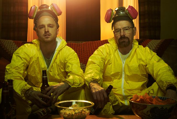 Aaron Paul as Jesse Pinkman and Bryan Cranston as Walter White.