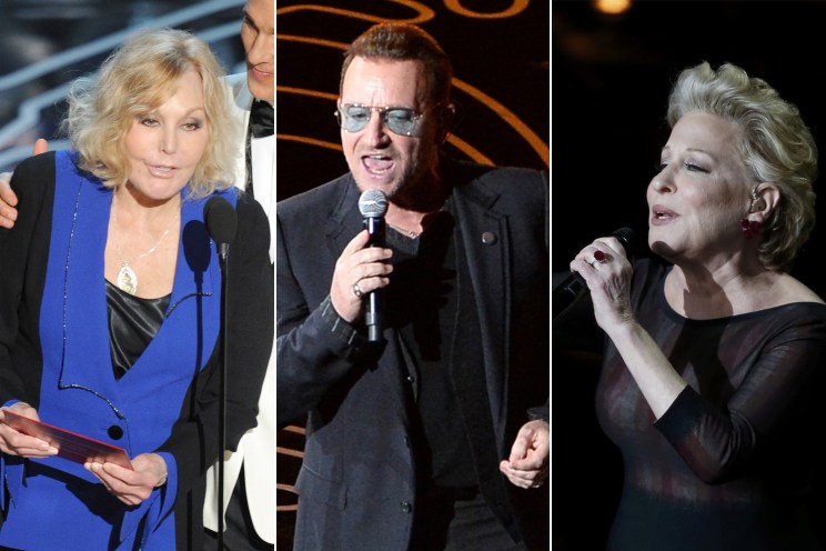 Kim Novak, Bono and Bette Midler provided some, well, interesting moments during the Oscars.