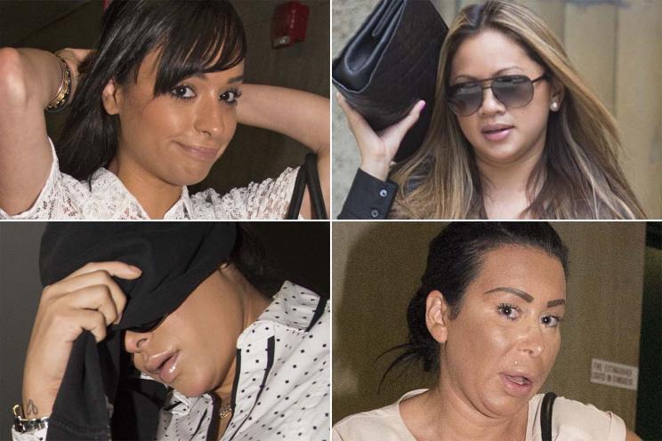 (clockwise from bottom left) Marsi Rosen, Karina Pascucci, Roselyn Keo and Samantha Barbash — all outside court Monday — appeared at a scheduling hearing, standing accused of drugging and bilking customers.