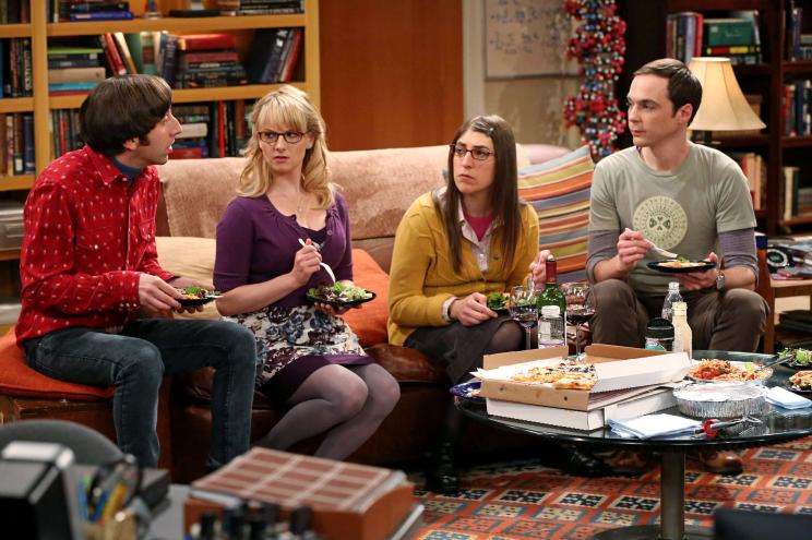 From left: Simon Helberg, Melissa Rauch, Mayim Bialik and Jim Parsons in a scene from "The Big Bang Theory."