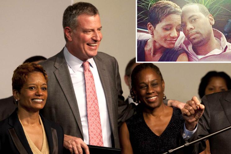 Rachel Noerdlinger (far left and inset), chief of staff to First Lady Chirlane McCray (right), is dating Hassaun McFarlane (inset) - a convicted killer who reportedly calls cops "pigs."