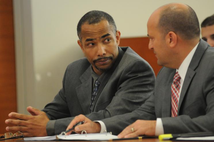 Former NYPD cop Jose Ramos (left) appears in court with his attorney Matthew Kluger on Oct. 8.