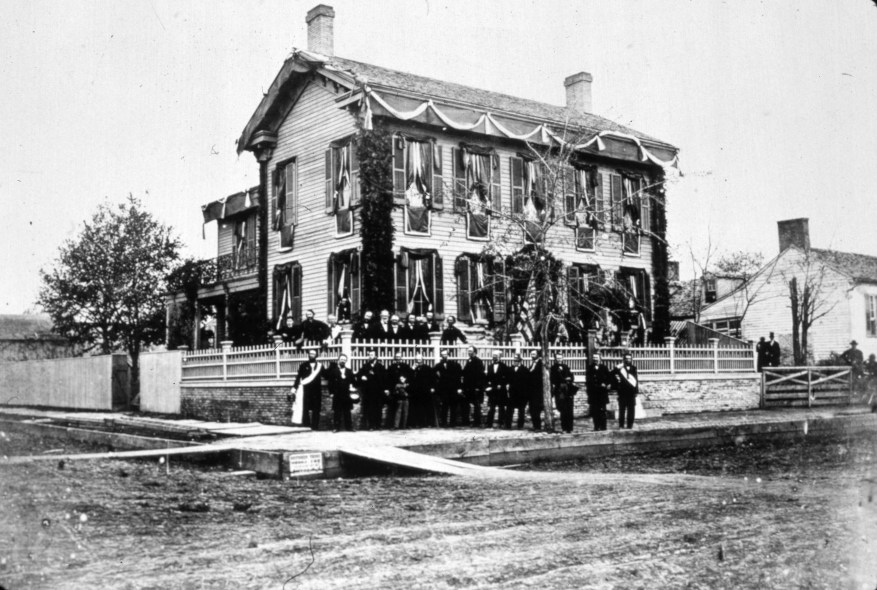 Lincoln's house in Springfield, Ill., is draped in black after his assassination in 1865.