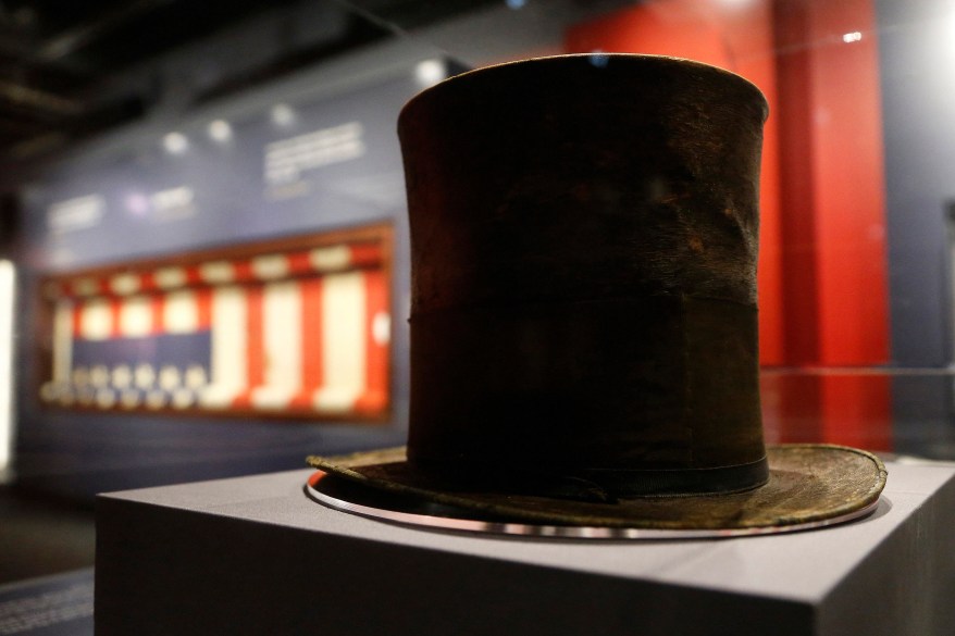 Lincoln wore his trademark silk top hat the night of his assassination. It's currently on display at Ford's Theatre in Washington.