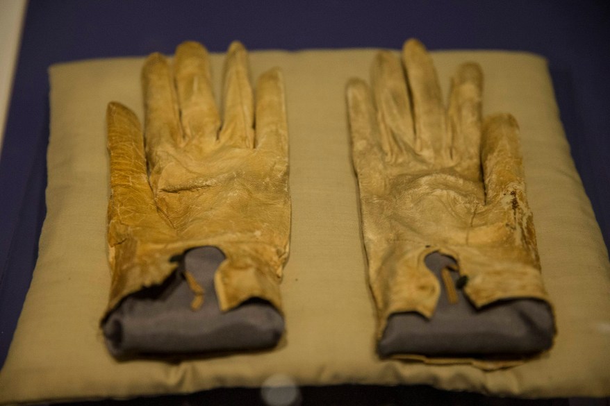 Lincoln's blood-stained gloves that were tucked into his coat pocket at the time of his assassination are displayed at the Abraham Lincoln Presidential Library and Museum in Springfield, Ill.