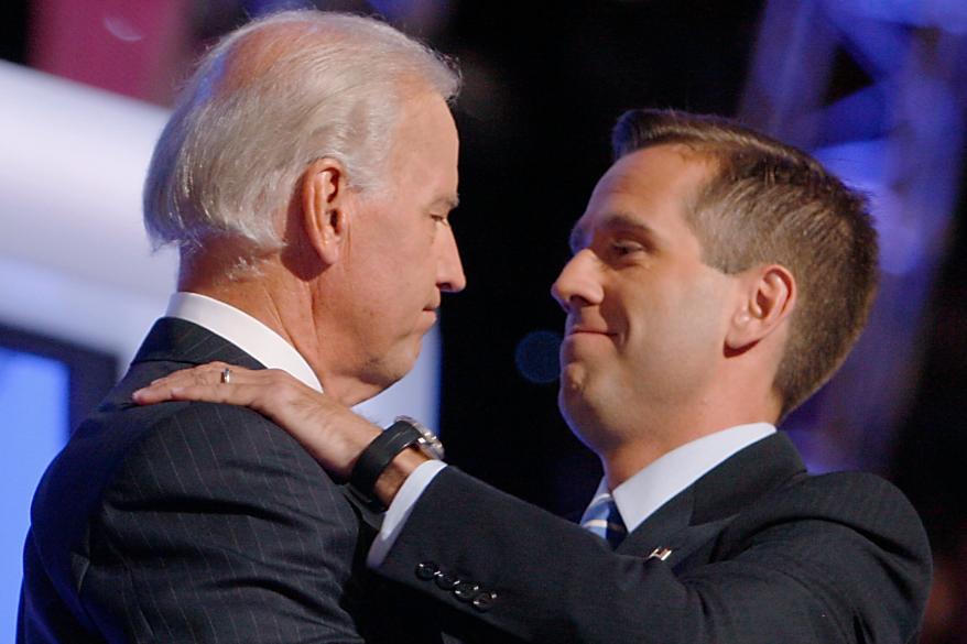 Joe Biden embraces his son Beau on stage at the Democratic National Convention in 2008.