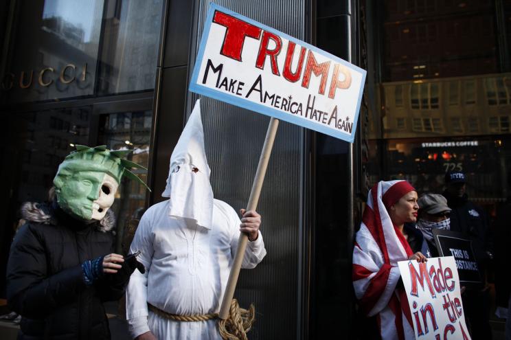 Protesters gathered outside the Trump tower in Midtown on December 20.