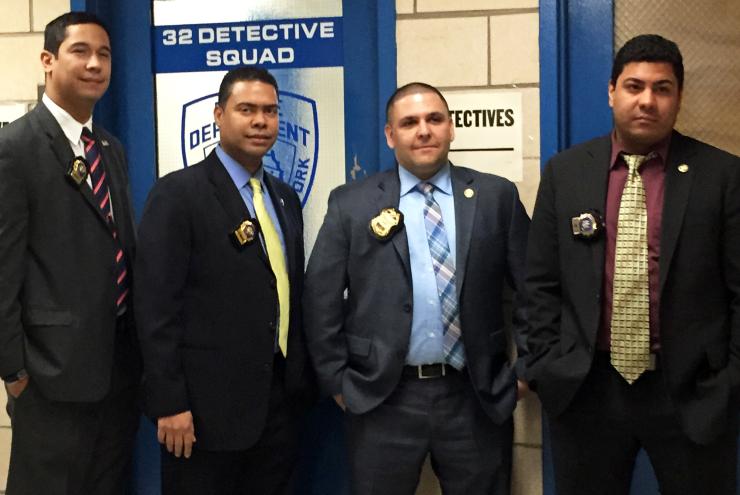 Detective Alex Santiago, Detective Carlos Matos, Sgt. Mario Dileo and Detective Heriberto Vasquez from the 32nd Precinct helped in the search effort that saved Wayida Smalls' life.