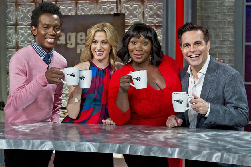 The "Page Six TV" cast, from left to right: Carlos Greer, Elizabeth Wagmeister, Bevy Smith and Mario Cantone.