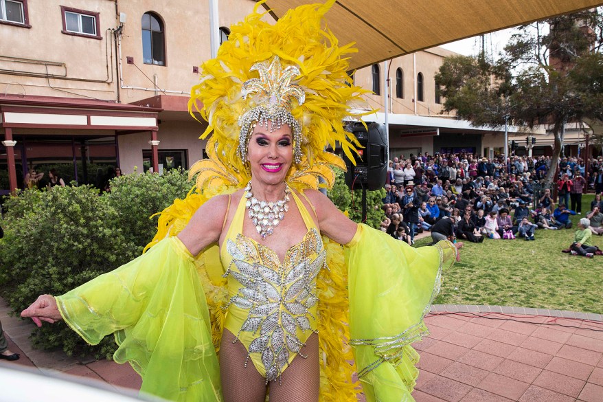 A drag queen gears up for the Broken Heel Festival celebration in Australia.