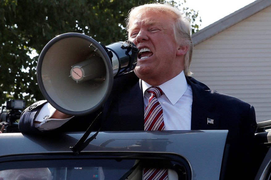 Donald Trump speaks to supporters in Canfield, Ohio.