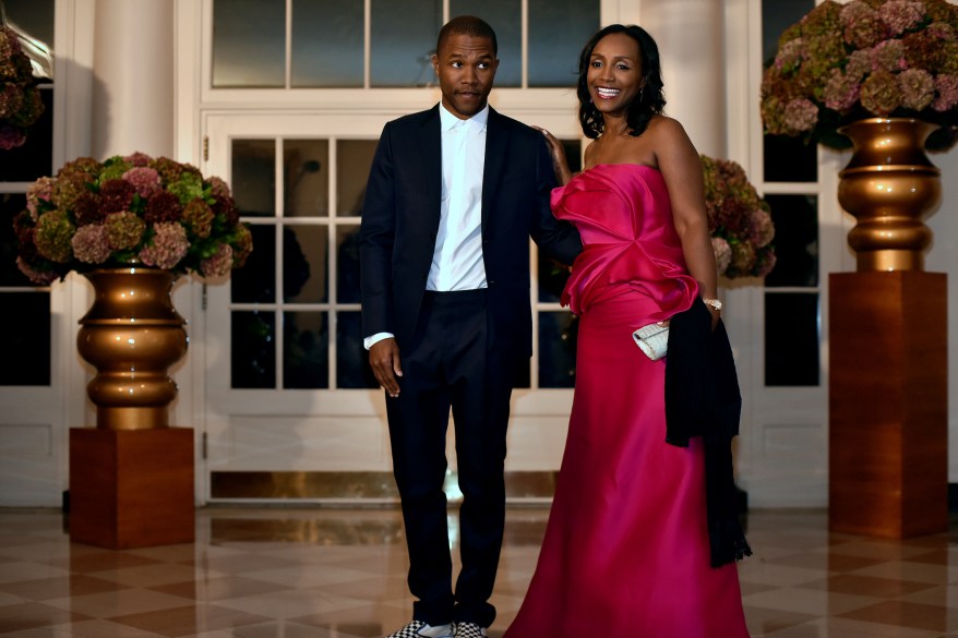 Music artist Frank Ocean (L) and Katonya Breaux (R) arrive for a State Dinner honoring Italian Prime Minister Matteo Renzi at the White House in Washington