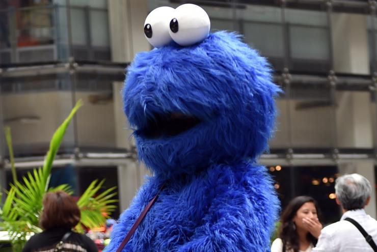 A Cookie Monster character in Times Square.
