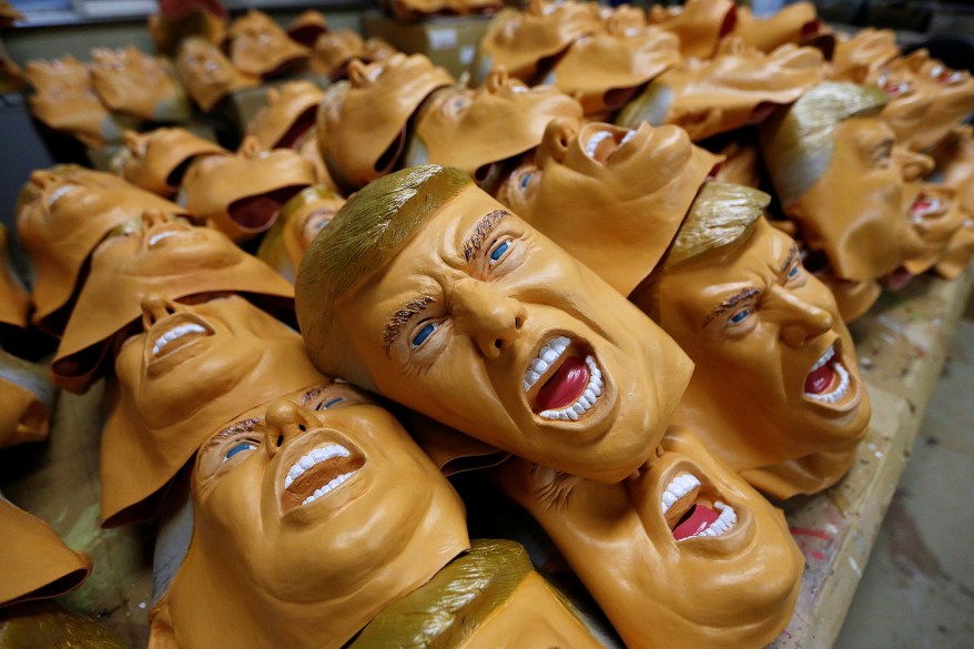 Rubber Donald Trump masks are seen at the Ogawa Studios, a mask making company, in Saitama, Japan.