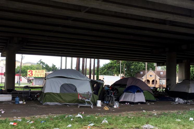 A camp for homeless people beneath Interstate 59 in Houston