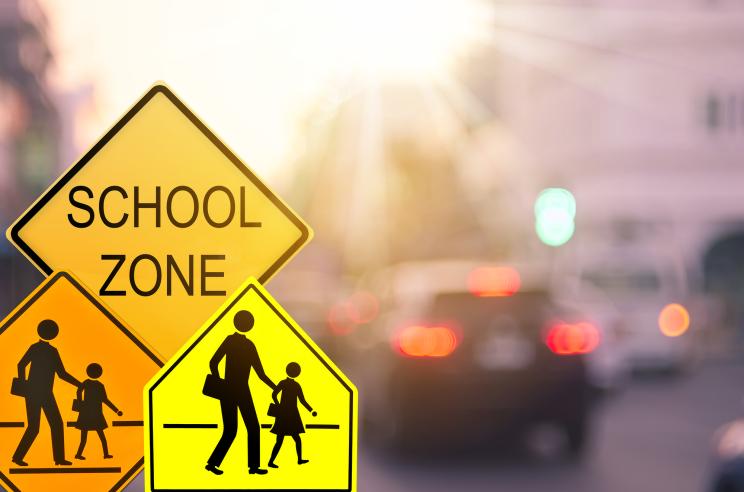 Set of School zone warning signs