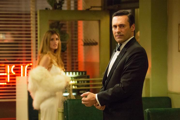 Jon Hamm (right) and Maliabeth Johnson in AMC's "Mad Men."