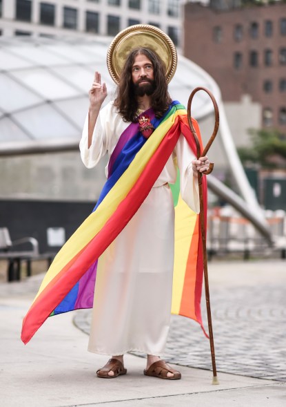 A fan cosplays as Jesus.