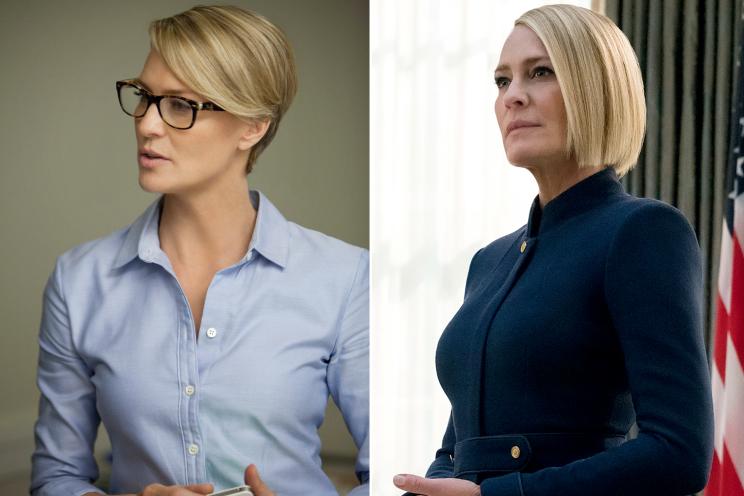 Robin Wright's Claire Underwood was stylistically far different in Season 1 (left) than she is today (right).