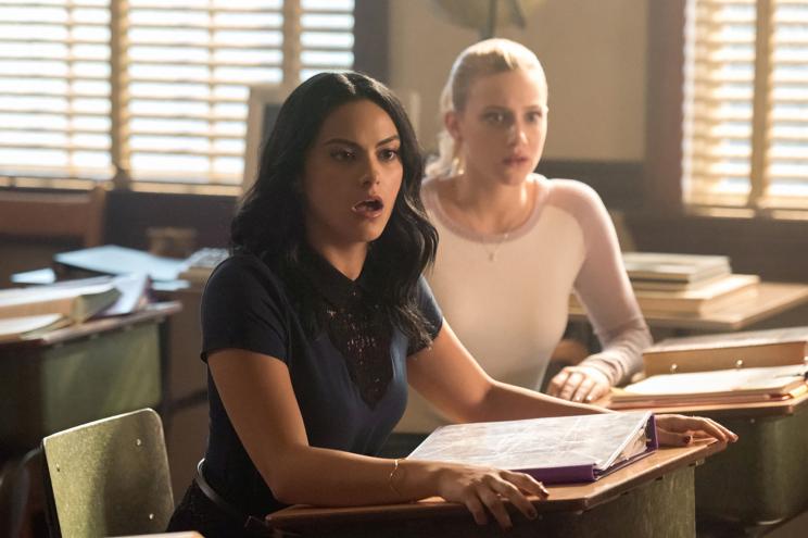 Veronica (Camila Mendes) and Betty (Lili Reinhart) are shocked.