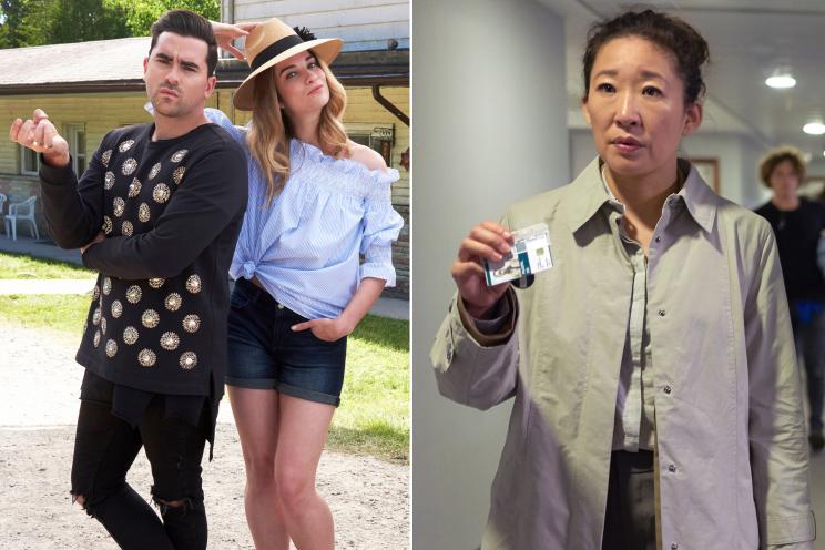 Annie Murphy and Daniel Levy of "Schitt's Creek," and Sandra Oh, in "Killing Eve."