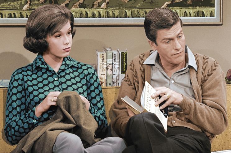 Laura and Rob Petrie (Mary Tyler Moore and Dick Van Dyke) on the classic sitcom "The Dick Van Dyke Show," which ran from 1961-66.